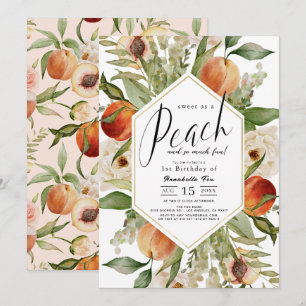 Invitation Doux comme une Pêche Florale Aquarelle 1er anniver