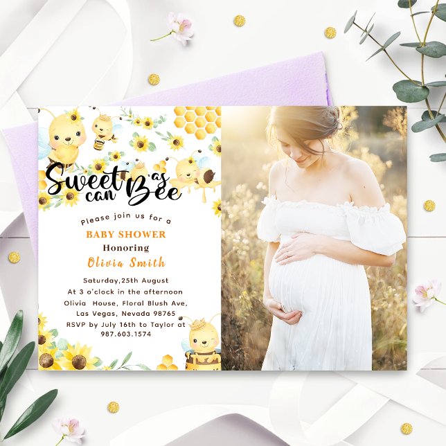 Invitation Doux comme une ruche Bébé Shower Photo jaune (Créateur téléchargé)