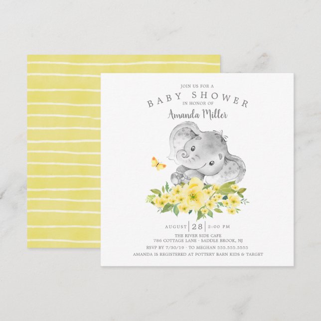 Invitation Doux éléphant joyeux bébé garçon douche (Devant / Derrière)