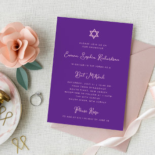 Invitation Doux et simple Bat mitzvah violet et rose
