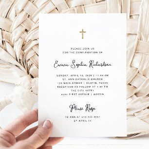 Invitation Doux et simple   Confirmation en noir et blanc