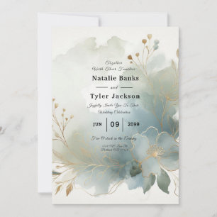 Invitation Doux Golden Dusty Blue Romance Mariage