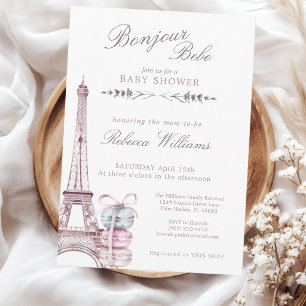 Invitation Doux Macaron Bonjour Bébé Paris Baby shower