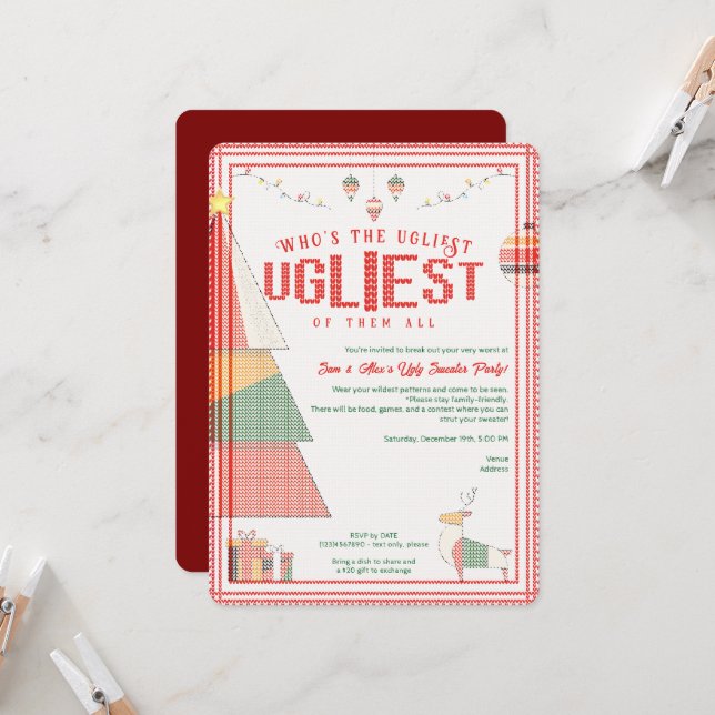 Invitation Doux moche Concours le plus ignoble Noël (Devant/Arrière en situation)