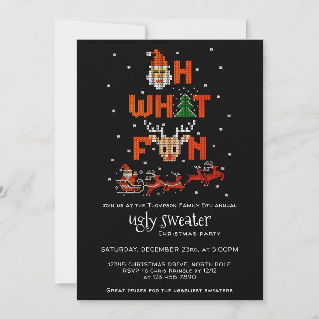 Invitation Doux moche Noël Fête B Oh Quel Amusant (Devant)
