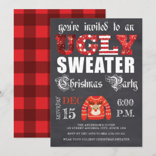 Invitation Doux moche Noël Fête Chalkboard Rouge