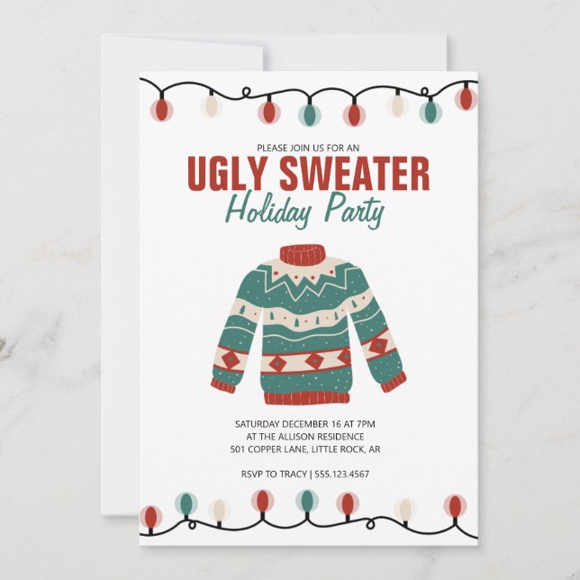 Invitation Doux moche Red Green Boho Fête de Noël (Devant)