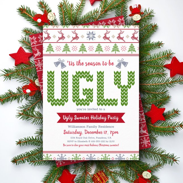 Invitation Doux moche Rouge Vert Noël Fun de Noël Fun (Créateur téléchargé)
