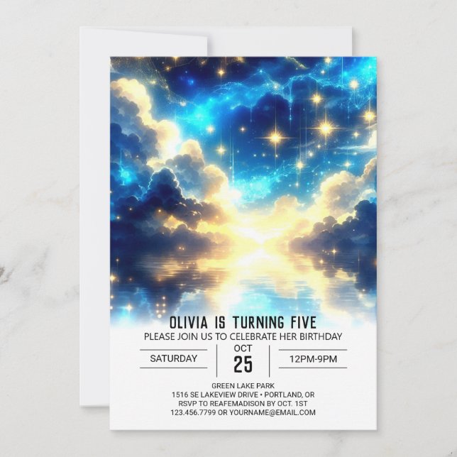 Invitation Doux nuages Céleste Anniversaire numérique (Devant)