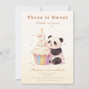 Invitation Doux Panda Pastel Bébé 3ème Anniversaire