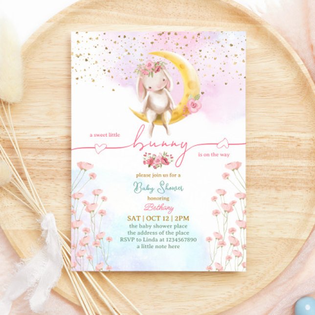 Invitation Doux petit lapin bébé fille douche (Créateur téléchargé)