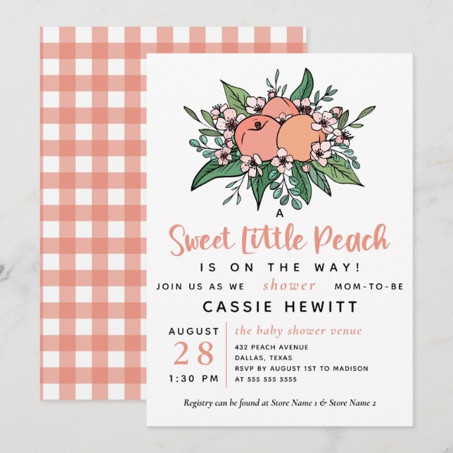 Invitation Doux petite pêche sur le chemin Baby shower (Devant / Derrière)