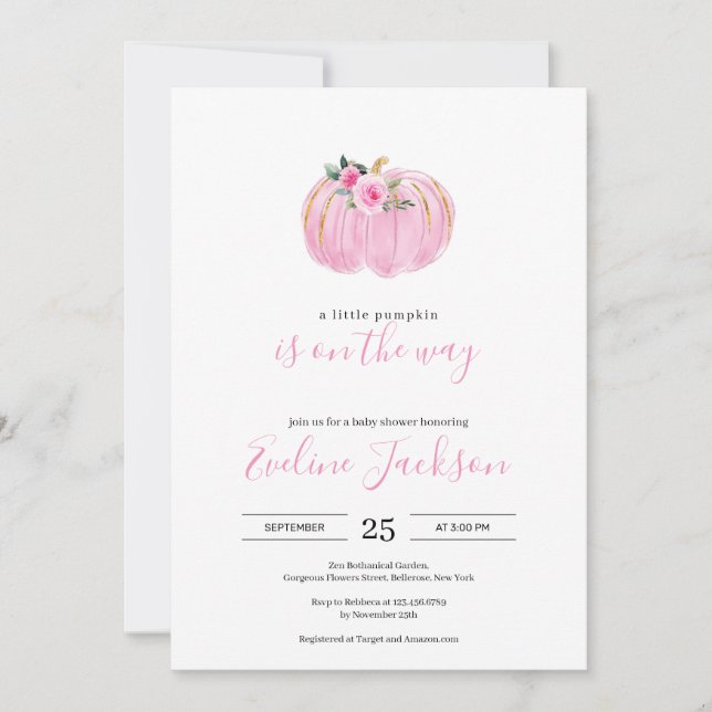 Invitation Doux rose un peu citrouille comme dans le chemin b (Devant)