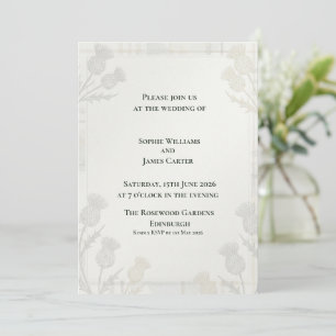 Invitation Doux Sage Gris Bordure de Chardon Botanique Écossa