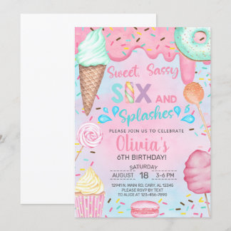Invitation Doux sassy six et éclabousser l'anniversaire de pi