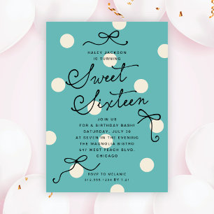 Invitation Doux Seize Bleu Turquoise Moderne Rubans Élégants