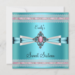 Invitation Douze Ans 16 Blanc Bleu Canard Rose