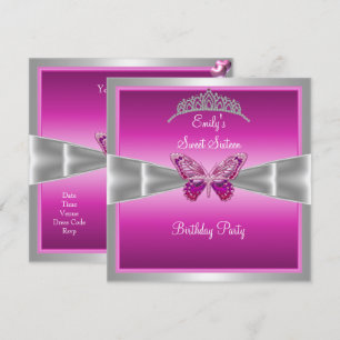 Invitation Douze ans 16 Fuchsia Rose Argent Diadème 2