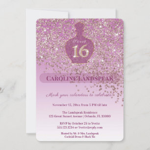 Invitation Douze ans charmants Rosé Parfum Ruban Paillettes O