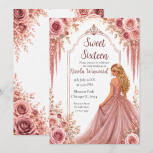 Invitation Douze ans dans un rose poudré et or floral
