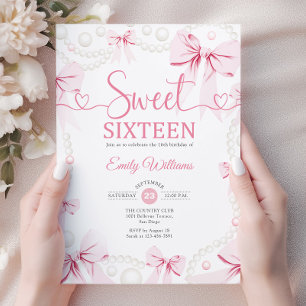 Invitation Douze ans douce rubans roses Perles Coquette