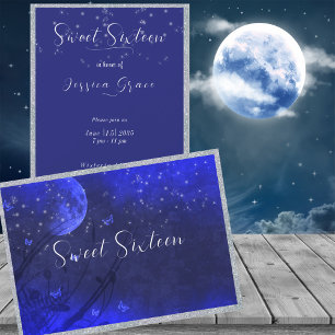 Invitation Douze ans, étoiles Lune Soirée Enchantée Violette