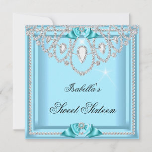 Invitation Douze ans Fête Diamant Argent Bleu Turquoise Soiré