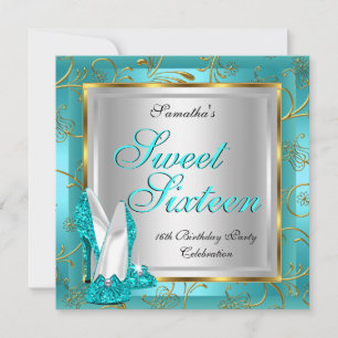 Invitation Douze Ans Fête Douze Ans Bleu Sarcelle Or Argent