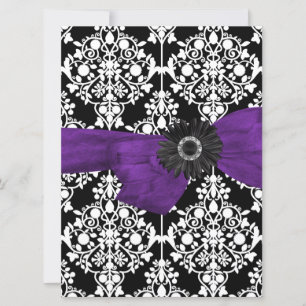 Invitation Douze ans Fleur de Damas Noir Blanc Violet