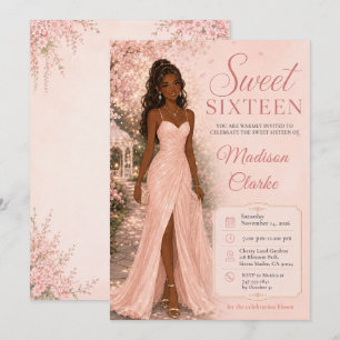 Invitation Douze ans rose Fleurs de cerisier