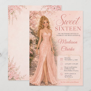 Invitation Douze ans rose Fleurs de cerisier
