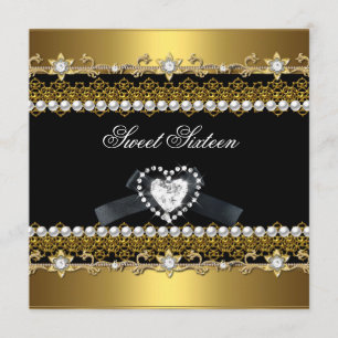 Invitation Douze ans seize 16 Or Perle noire Diamant