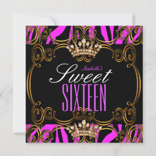 Invitation Douze Ans Sucrés Couronne de Tête Zèbre Rose Chaud