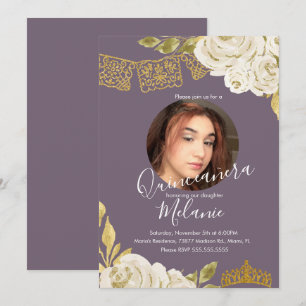 Invitation Douze ans sucrés Faux Fleurs de Glitter d'Ivoire P