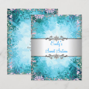 Invitation Douze ans sucrés Fleurs bleues avec Anniversaire A