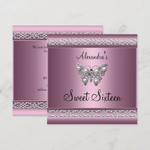 Invitation Douze ans tendres 16 Anniversaire Satin Papillon R