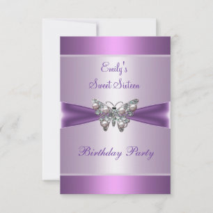 Invitation Douze ans tendres 16 Violet Mauve Perle Papillon 2