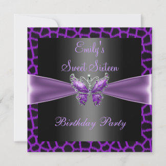 Invitation Douze ans tout en douceur 16 Mauve Violet Noir Pap