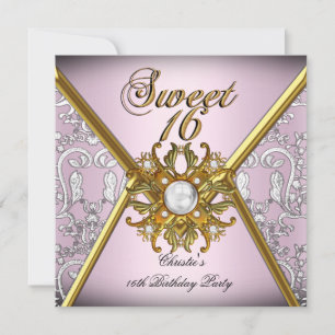 Invitation Douze ans très chic Damask Rose Or Blanc