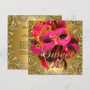 Invitation Douze ans très chic Masquerade Corail Rose Or