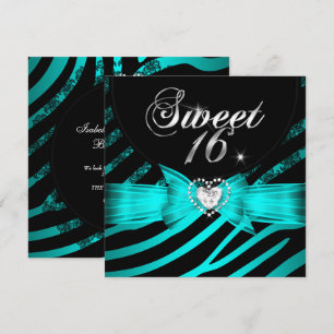 Invitation Douze jolies seize Zèbre Aqua Bleu Noir