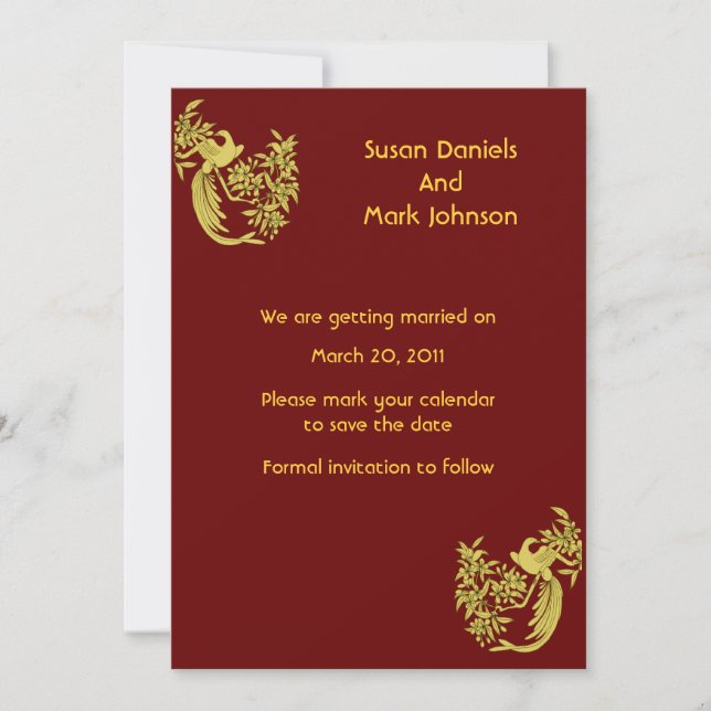 Invitation Doves D'Or Sur Mariage Bourgogne Économisez La Dat (Devant)