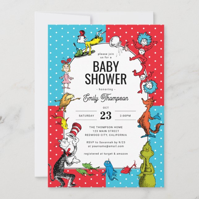 Invitation Dr. Seuss - Caractères | BABY SHOWER (Devant)