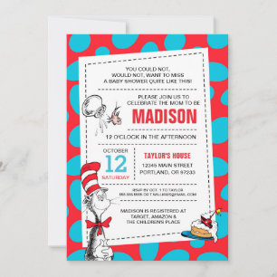 Invitation Dr Seuss   Chat dans le Baby shower Casquette