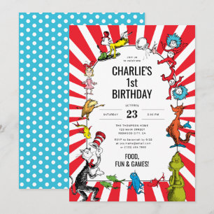 Invitation Dr. Seuss - Personnages Anniversaire Enfants