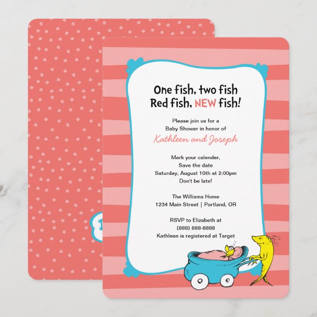 Invitation Dr Seuss | Un poisson - Baby shower fille (Devant / Derrière)