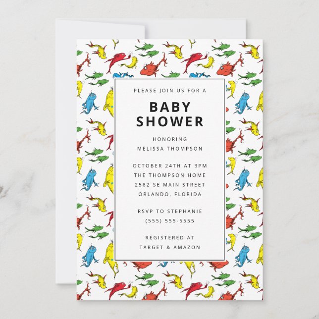 Invitation Dr. Seuss - Un Poisson, Deux Poissons | Baby Showe (Devant)