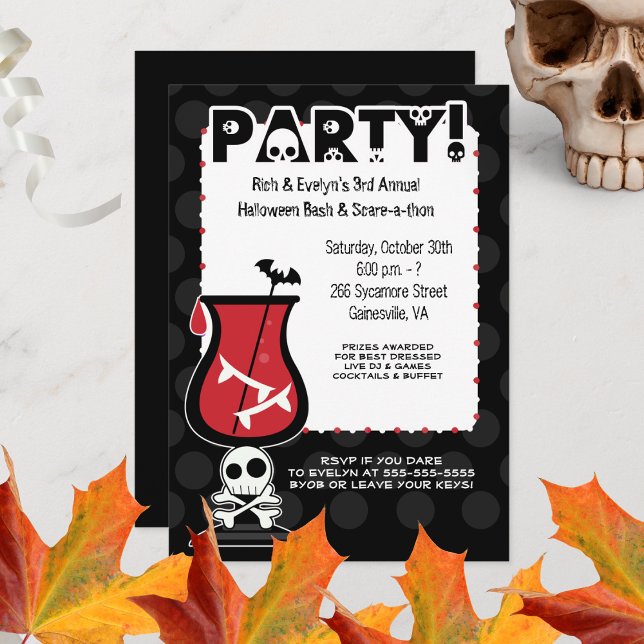 Invitation Dracula Cocktail Skulls Adulte Halloween Party (Skull Adult Halloween Cocktail Party Invitation)