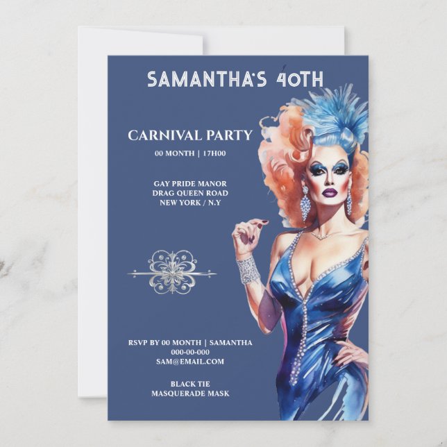 Invitation Drag queen lgbtq festival de carnaval glam glitz (Devant)