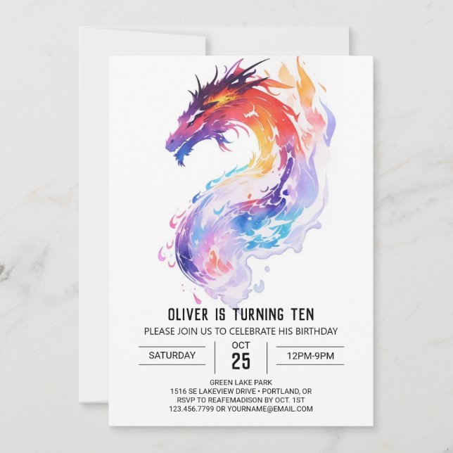 Invitation Dragon Adventure Aquarelle Anniversaire (Devant)